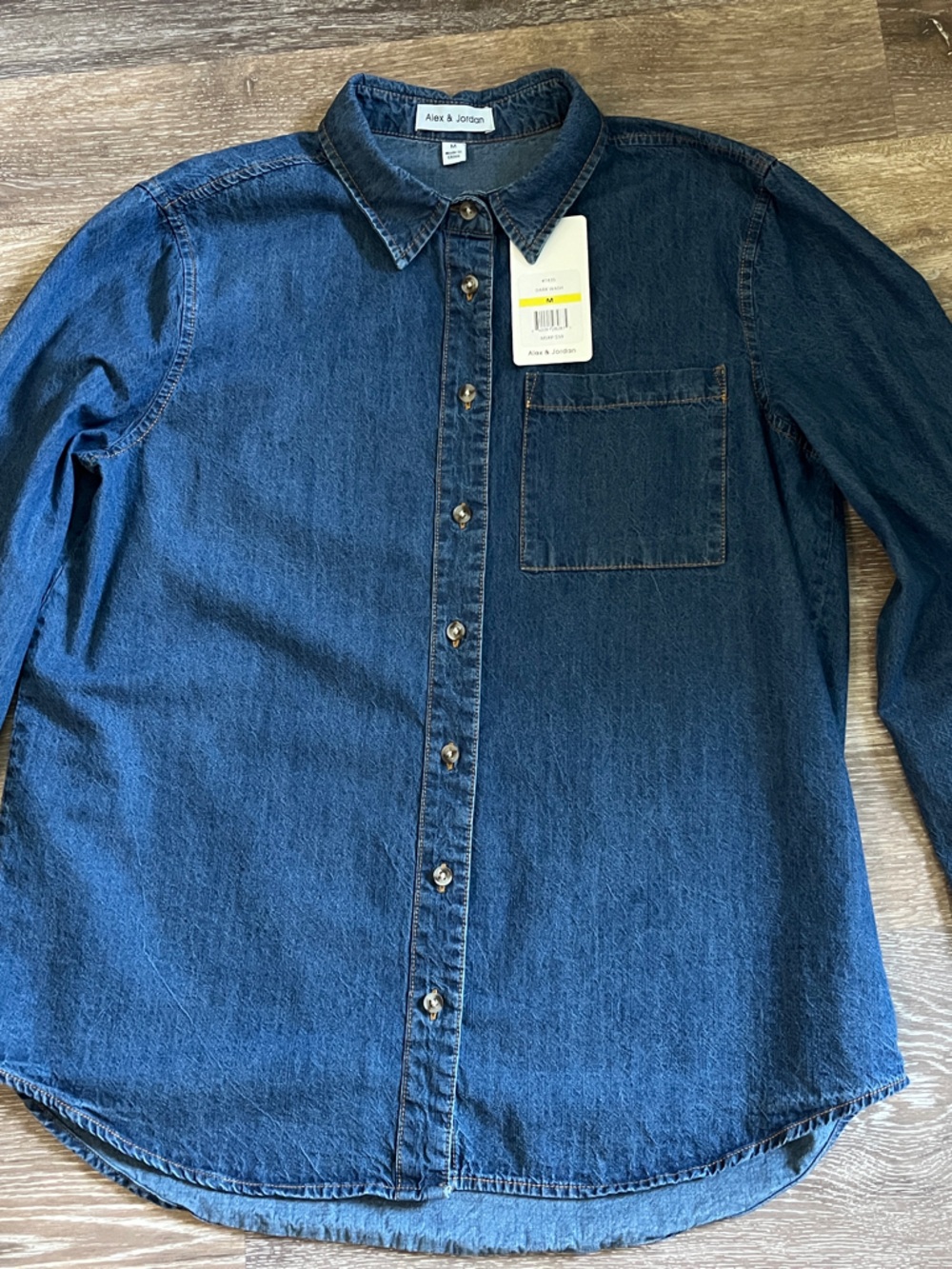 Women’s Alex & Jordan Dark Blue Denim Button-Up Shirt -size M